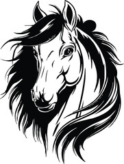 horse head vector and Set of horse cartoon illustration