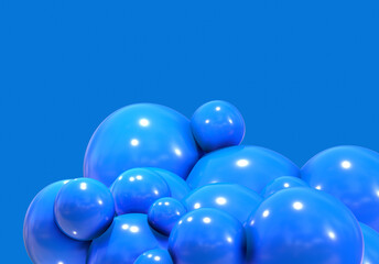 3D balls blue color balloon glossy 3d render shepres ball group background