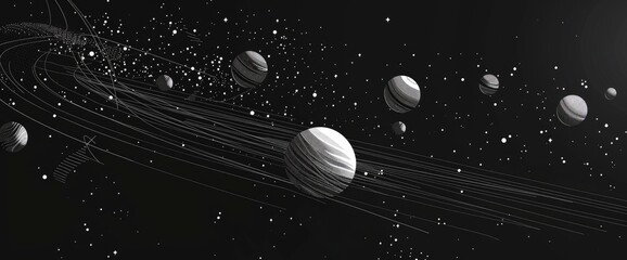Monochrome Abstract Solar System, Cartoon