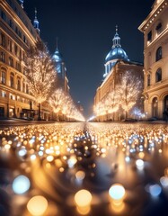 Fototapeta premium light, abstract, night, lights, blur, christmas, city, bokeh, street, traffic, defocused, car, dark, bright, 