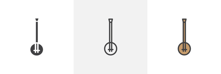 Banjo flat thin line icon collection.