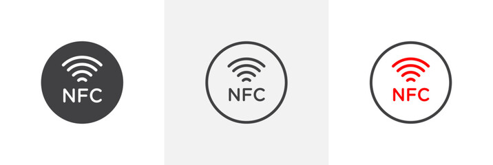 Nfc flat thin line icon collection.