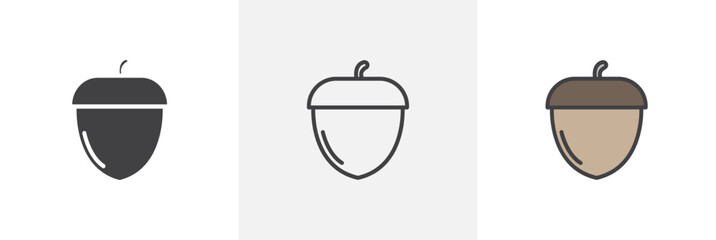 Acorn flat thin line icon collection. © iconic