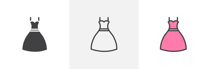 Dress flat thin line icon collection.