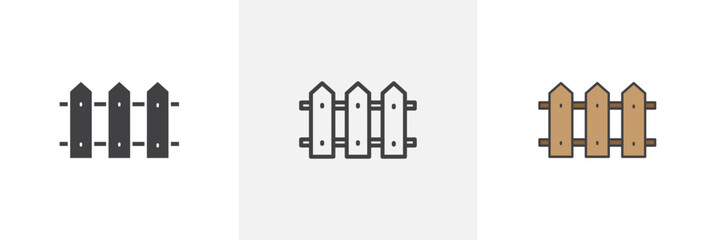 Fence flat thin line icon collection.