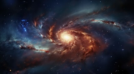 Fototapeta premium Photograph of a majestic spiral galaxy, its arms adorned with glowing star-forming regions, captured in the depths of the expanding universe 