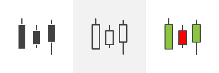 Chart candlestick flat thin line icon collection.