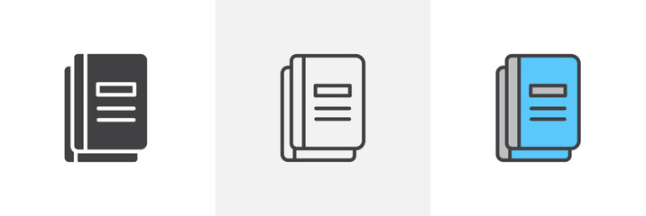 Book copy flat thin line icon collection.