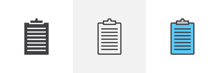 Clipboard flat thin line icon collection.
