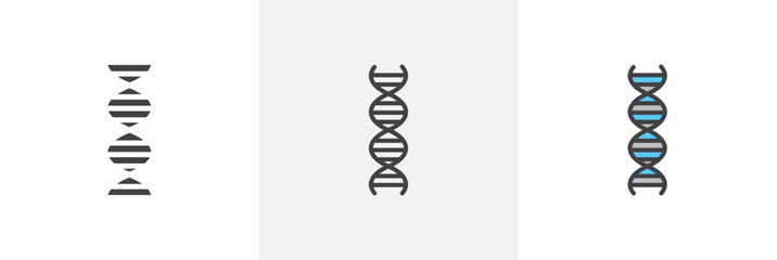 DNA flat thin line icon collection.