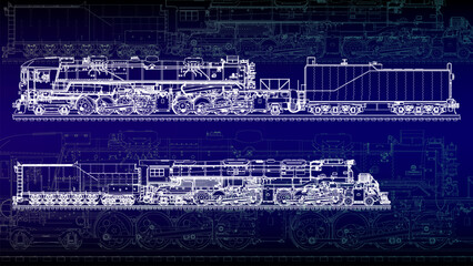 Train technical drafting with line art drawing style © ismed