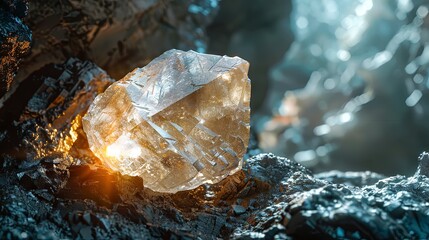 Obraz premium Uncut diamond, a valuable gemstone found in mines. The concept involves the mining and extraction of rare ores
