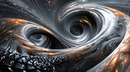 abstract dark 3D rendering featuring swirling, metallic shapes and intricate patterns Generative AI