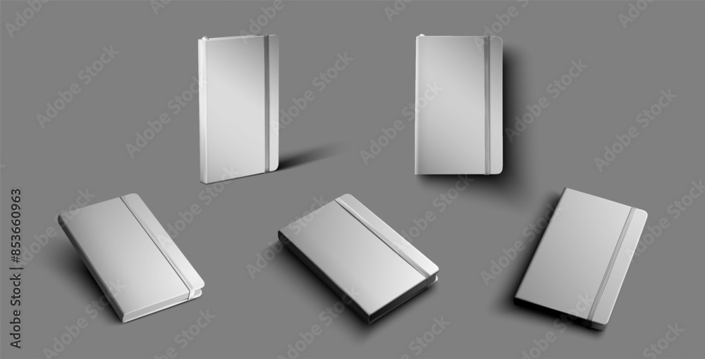 Poster vector mockups of hardcover notebook and bookmark. design presentation template.