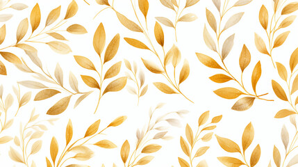 watercolor gold leaf foliage seamless pattern Vector