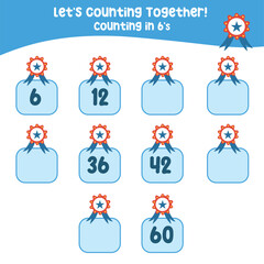 Mathematic counting worksheet. Math activity, count and write the missing numbers, math multiples. Educational printable math worksheet for children. Learning Game.