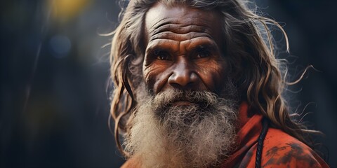 Portrait of an Indigenous Australian elder. Concept Indigenous culture, Wisdom, Connection to nature, Heritage, Family traditions