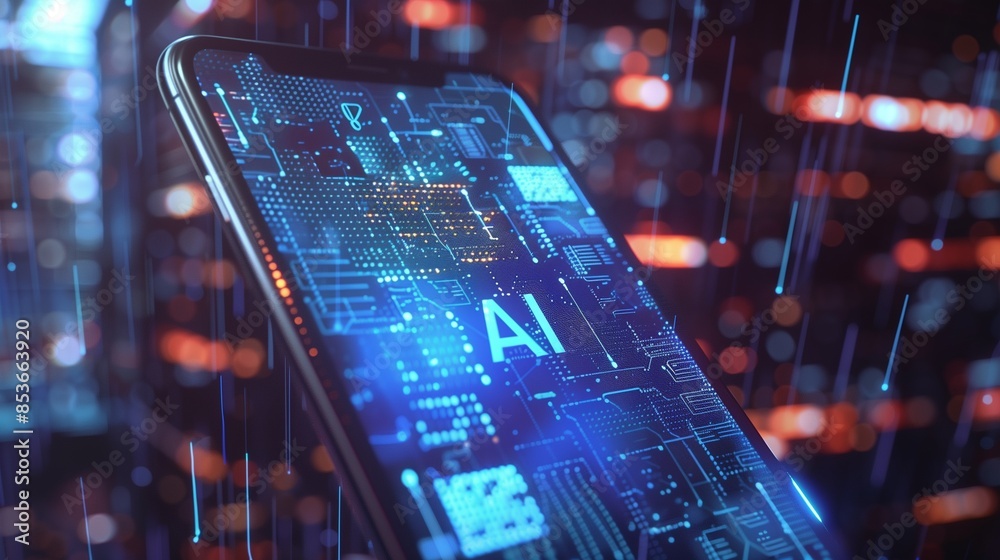 Poster close-up of a smartphone screen displaying ai integration, highlighting advanced smart technology an