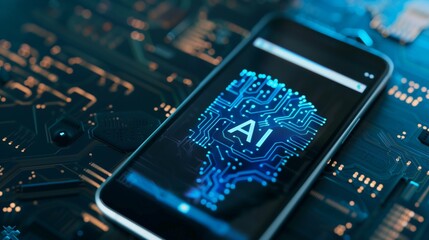 Futuristic smartphone displaying advanced AI capabilities, showcasing seamless integration of artificial intelligence in mobile operating systems for enhanced user experience and functionality.
