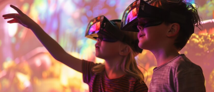 Family using augmented reality for an interactive museum experience, showcasing the future of educational entertainment