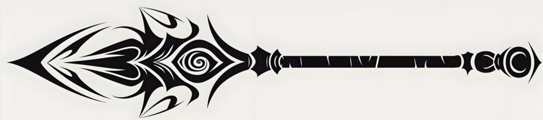 Black Tribal Arrow with Spiral on White Background