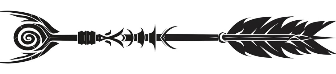 Obraz premium Minimalist Black Tribal Arrow with Spiral Top on White Background