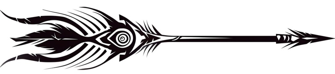 Obraz premium Black Tribal Arrow with Spiral Graphic on White Background