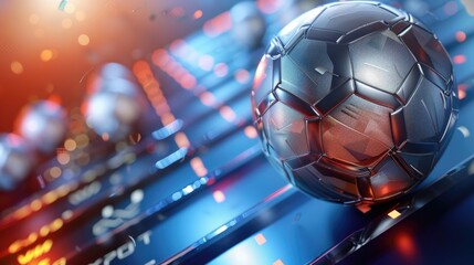 Digital Shield with Balls in Futuristic Stadium
