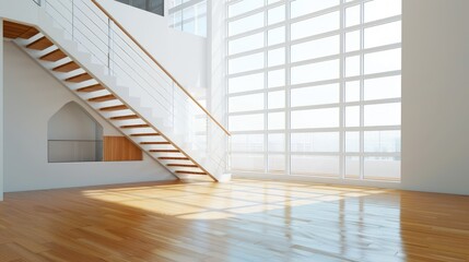 Obraz premium Modern Interior Design with Staircase and Large Window