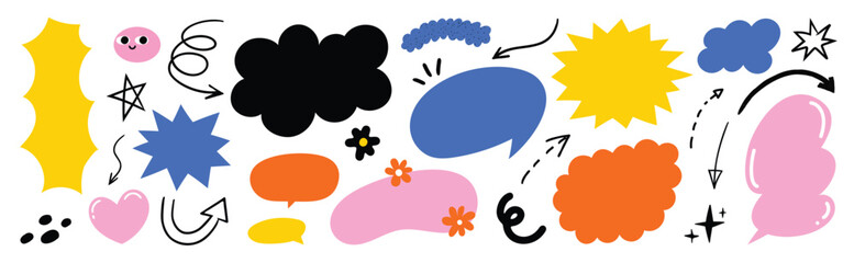 Cute hand drawn speech bubble vector set.