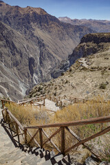 Colca Canyon, Peru - Dec 7, 2023: Panoramic views of the Colca Canyon from Mirador Cruz del Condor...