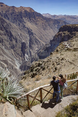 Colca Canyon, Peru - Dec 7, 2023: Panoramic views of the Colca Canyon from Mirador Cruz del Condor...