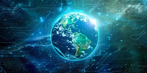 Fototapeta premium Global Digital Network Connectivity Over Earth