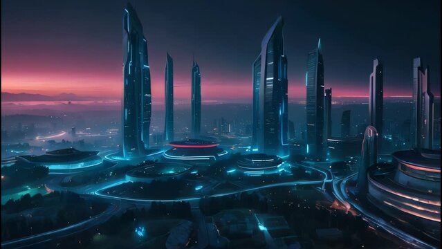 A futuristic city at night. AI.