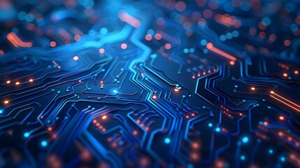 Glowing Blue Circuit Board Abstract Background Depicting Cyber Security and Global Network Connectivity