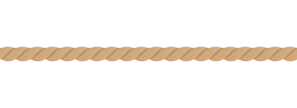 Hemp or cotton rope. Seamless cord isolated on white background. Vector cartoon flat illustration.