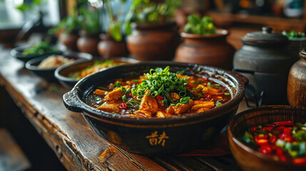 Delicious Array of Classic Dishes Chinese New Year Decoration On Blurry Background