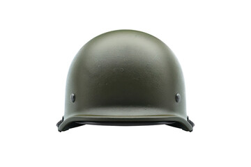 Fototapeta premium Front view of a green military helmet on a white background. Perfect for themes related to army, soldier, combat, and protection.