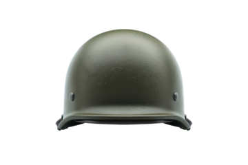 Front view of a green military helmet on a white background. Perfect for themes related to army, soldier, combat, and protection.