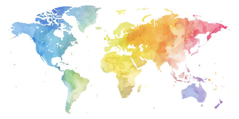 Watercolor world map on a white background