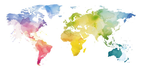 Obraz premium Watercolor world map on a white background