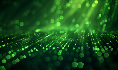 Digital technology background with green light bokeh and glow effect. Abstract digital background design with lights