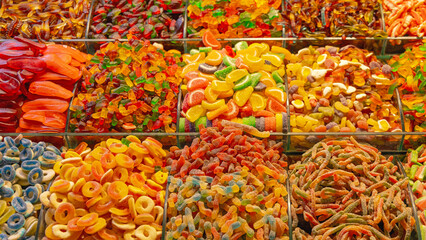 Variety of Colourful Gummy Candy Sweets in Bulk Shop