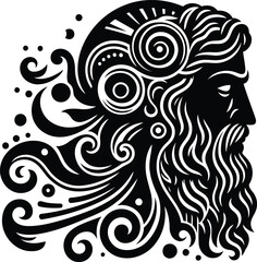 zeus in silhouete with bohemian nature pattern illustration