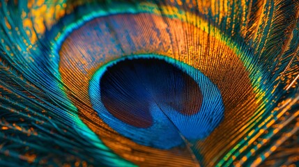Obraz premium Vibrant Close-Up of a Colorful Peacock Feather Showcasing Iridescent Patterns
