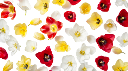 Colorful tulip flowers on white background