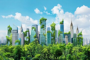 Fototapeta premium Green Cityscape skyline Concept ,Urban Development ,Green Cities ,Sustainable Infrastructure, Cityscape Transformation