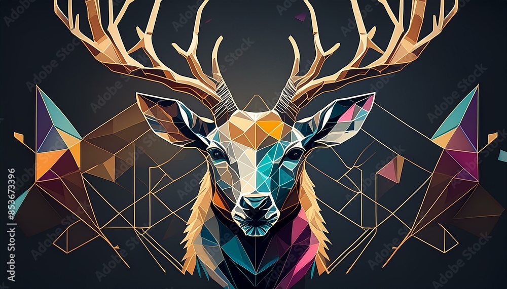 Sticker geometry deer illustration on black background, art design