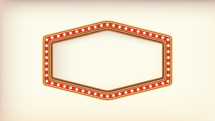 Retro advertising sign red marquee gold light board on white background. Vector illustration © parinja