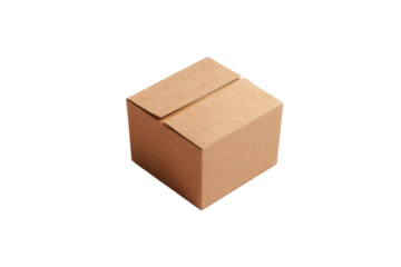 Minimalistic image of a closed, brown cardboard box isolated on a white background, ideal for packaging and shipping concepts.